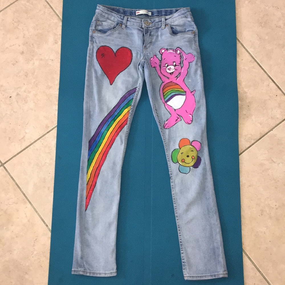 Shay’s hand painted original character bear jeans